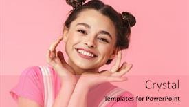  Presentation with nose - Amazing presentation design having photo-of-lovely-charming-girl backdrop and a coral colored foreground