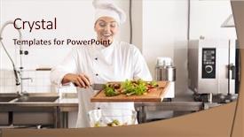  Presentation with restaurant kitchen - PPT theme having chiefs - photo of lovely woman chief background and a lemonade colored foreground