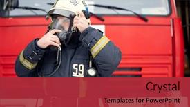  Presentation with fire truck - Presentation design consisting of photo of man fireman background and a red colored foreground