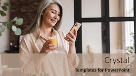  Presentation with optimistic - PPT theme consisting of photo-of-mature-optimistic-woman background and a coral colored foreground