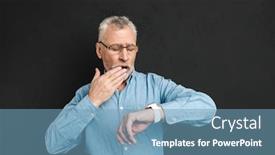  Presentation with 60s - Slide set consisting of photo of mature unshaved man 60s with grey hair wearing eyeglasses looking at his wrist watch with confusion isolated over black background background and a teal colored foreground