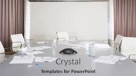  Presentation with messy - Audience pleasing PPT theme consisting of photo-of-messy-conference-room backdrop and a light gray colored foreground