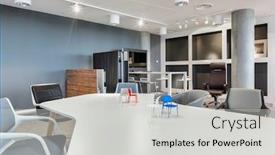  Presentation with office room - Colorful PPT layouts enhanced with photo-of-modern-office-meeting backdrop and a light gray colored foreground