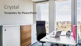  Presentation with board meeting room chairs - Theme having photo-of-modern-office-meeting background and a light gray colored foreground