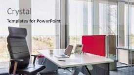  Presentation with office room - Audience pleasing PPT layouts consisting of photo-of-modern-office-meeting backdrop and a sky blue colored foreground