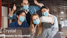  Presentation with medical students - Amazing theme having photo-of-multinational-cheerful-students backdrop and a violet colored foreground