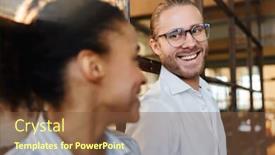  Presentation with joyful - PPT theme with photo-of-multinational-joyful-colleagues background and a tawny brown colored foreground