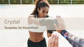  Presentation with playground - PPT theme consisting of photo of multinational nice couple working out in boxing gloves at playground outdoors background and a lemonade colored foreground