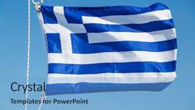  Presentation with greece blue - Beautiful PPT theme featuring photo of national blue and white striped greece flag flutters in the wind against of blue clear sky summer time backdrop and a light blue colored foreground