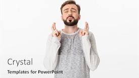  Presentation with hopeful - Cool new theme with photo of nervous young man isolated over white wall background make hopeful gesture backdrop and a white colored foreground