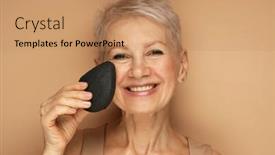  Presentation with advertising - Presentation design having photo-of-nice-old-woman background and a coral colored foreground