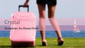  Presentation with yacht - Presentation design featuring photo of nice yacht on blue water of sea with pretty tourist at foreground background and a lemonade colored foreground