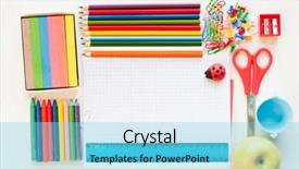  Presentation with gear - Presentation enhanced with photo of office and student gear over white background background and a light blue colored foreground