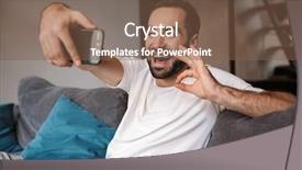  Presentation with bachelor - Colorful slide set enhanced with photo of optimistic bachelor 30s backdrop and a tawny brown colored foreground