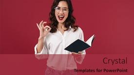  Presentation with optimistic - Cool new slides with photo-of-optimistic-young-woman backdrop and a red colored foreground