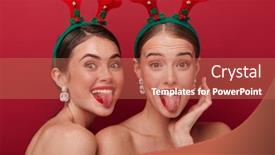  Presentation with christmas red - Beautiful presentation featuring photo-of-optimistic-young-women backdrop and a coral colored foreground