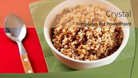  Presentation with spoon - Presentation theme having photo-of-plate-of-buckwheat background and a coral colored foreground