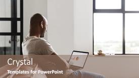  Presentation with laptop wireless - Audience pleasing slide set consisting of photo-of-pleased-african-american backdrop and a violet colored foreground