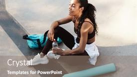  Presentation with ground water - PPT theme enhanced with photo-of-pleased-african-american background and a gray colored foreground