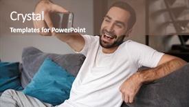  Presentation with bachelor - Slide set featuring photo of pleased bachelor 30s background and a violet colored foreground