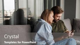  Presentation with mobile home - Slide deck with photo-of-pleased-beautiful-couple background and a gray colored foreground