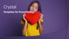  Presentation with purple heart - Audience pleasing presentation design consisting of photo-of-pleased-beautiful-girl backdrop and a violet colored foreground