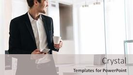  Presentation with photo - Cool new presentation theme with photo-of-pleased-brunette-businessman backdrop and a light gray colored foreground