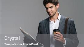  Presentation with takeaway coffee - Presentation enhanced with photo-of-pleased-businessman-drinking background and a gray colored foreground