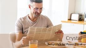  Presentation with reading - Slide deck featuring photo-of-pleased-caucasian-man background and a coral colored foreground