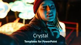  Presentation with photo - Beautiful PPT theme featuring photo-of-pleased-nice-woman backdrop and a navy blue colored foreground