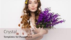  Presentation with butterflies - Beautiful PPT theme featuring photo-of-pleased-woman backdrop and a mint green colored foreground