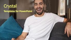  Presentation with bachelor - Presentation design consisting of photo of positive bachelor 30s background and a tawny brown colored foreground