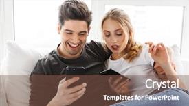  Presentation with photo - Audience pleasing slides consisting of photo of positive couple man backdrop and a tawny brown colored foreground