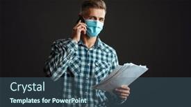  Presentation with man holding phone - Slides with photo-of-positive-grey-haired background and a ocean colored foreground