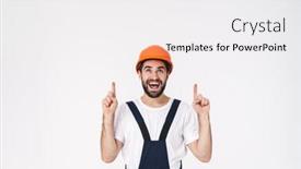  Presentation with builder - PPT theme having photo-of-positive-young-man background and a white colored foreground