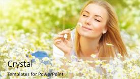  Presentation with smell - PPT layouts having photo of pretty blonde woman background and a soft green colored foreground