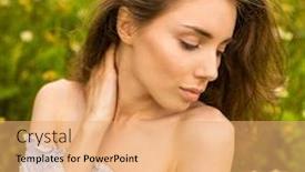  Presentation with smell - PPT theme consisting of photo of pretty brunette woman in chamomile field cute female enjoying smell of daisy sweet girl with closed eyes relaxed on flowers meadow spring nature having fun outdoor background and a coral colored foreground