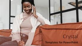  Presentation with home documents - Cool new presentation design with photo-of-pretty-happy-positive backdrop and a red colored foreground