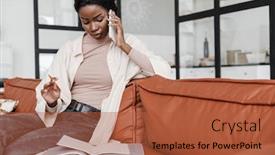  Presentation with home documents - Presentation theme consisting of photo-of-pretty-serious-young background and a red colored foreground