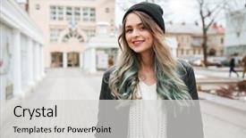  Presentation with photo - Slide deck consisting of photo of pretty young woman background and a light gray colored foreground