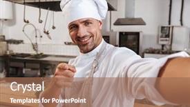  Presentation with restaurant kitchen - Presentation theme featuring chiefs - photo of professional male chief background and a coral colored foreground