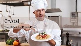  Presentation with pasta restaurant - Presentation consisting of chiefs - photo of professional male chief background and a  colored foreground
