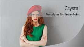  Presentation with green red bank - Colorful presentation theme enhanced with photo of redhead young angry backdrop and a light gray colored foreground