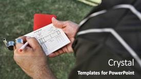  Presentation with referee - Slides with photo-of-referee-writing-report background and a dark gray colored foreground