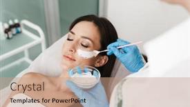  Presentation with beauty cosmetic - Presentation theme with photo-of-relaxed-caucasian-woman background and a coral colored foreground