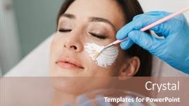  Presentation with beauty cosmetic - Presentation featuring photo-of-relaxed-caucasian-woman background and a coral colored foreground