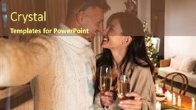  Presentation with romantic christmas - Audience pleasing PPT layouts consisting of photo-of-romantic-cheerful-couple backdrop and a tawny brown colored foreground