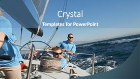  Presentation with yacht - Audience pleasing presentation theme consisting of photo-of-sailing-team backdrop and a teal colored foreground