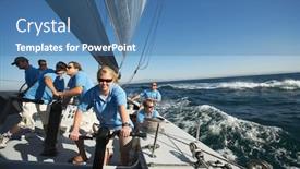  Presentation with yacht - Presentation featuring photo-of-sailing-team background and a teal colored foreground