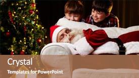  Presentation with sleeping - Beautiful slide deck featuring photo of santa claus sleeping backdrop and a coral colored foreground